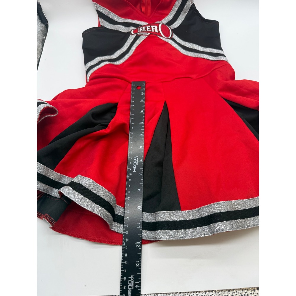 Spirit Halloween Cheerleader Costume Girls Medium 8-10 Red Black Dress Pom Poms - Picture 13 of 16